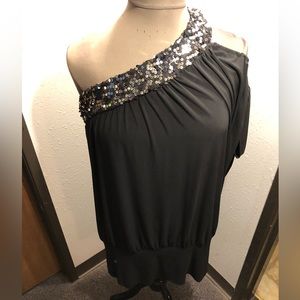 Deb sz 2X black one shoulder/goddess style slouchy dress.